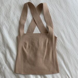 Le Lis Beige Cross-Back Knit Crop Top